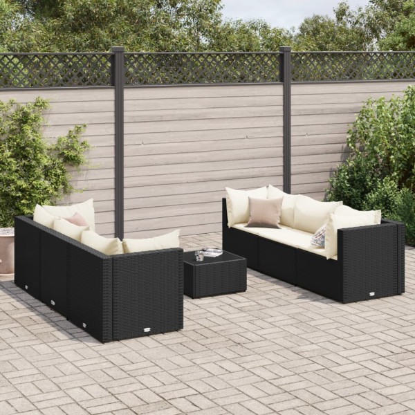 Set de muebles de jardín y cojines 7 pzas ratán sintético negro D