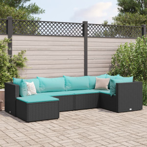 Set muebles de jardín 6 piezas y cojines ratán sintético negro D