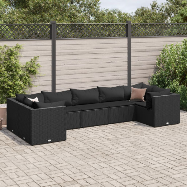 Conjunto de móveis de jardim e almofadas 7 pcs preto sintético rattan D