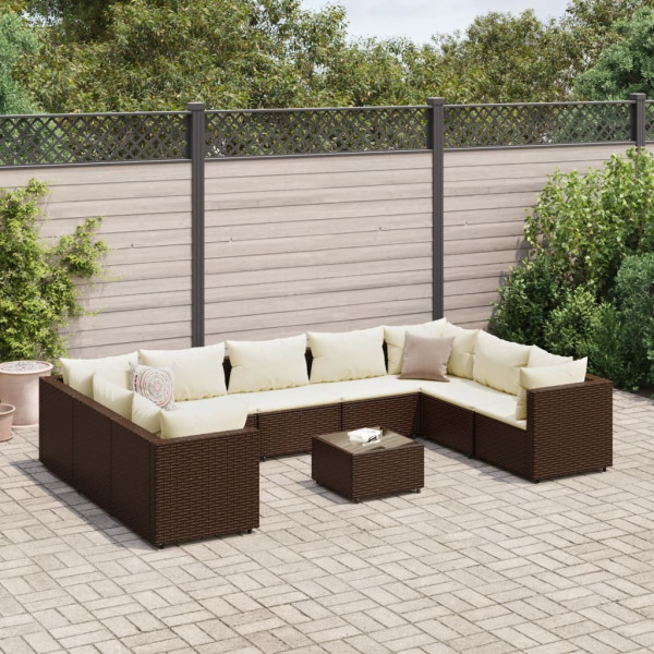 Conjunto de móveis de jardim 10 pcs e almofadas de rattan marrom D