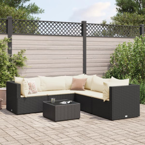 Set muebles de jardín 6 piezas y cojines ratán sintético negro D