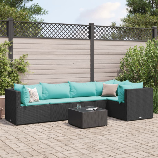 Set muebles de jardín 6 piezas y cojines ratán sintético negro D