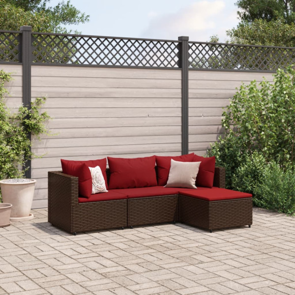 Conjunto de móveis de jardim 4 peças e almofadas de rattan sintético marrom D