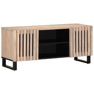 Mueble de TV madera maciza de mango blanco 105x34x46 cm D