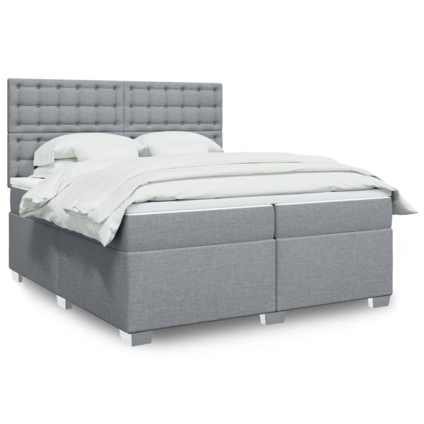 Cama box spring con colchón tela gris claro 200x200 cm D