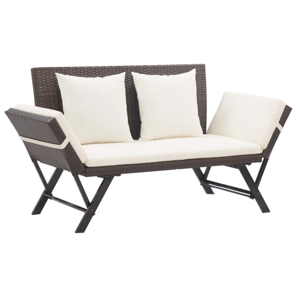 Banco de jardim com almofadas de rattan sintético marrom 176 cm D