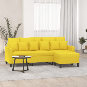 Sofá de 3 plazas con taburete de tela amarillo claro 180 cm D