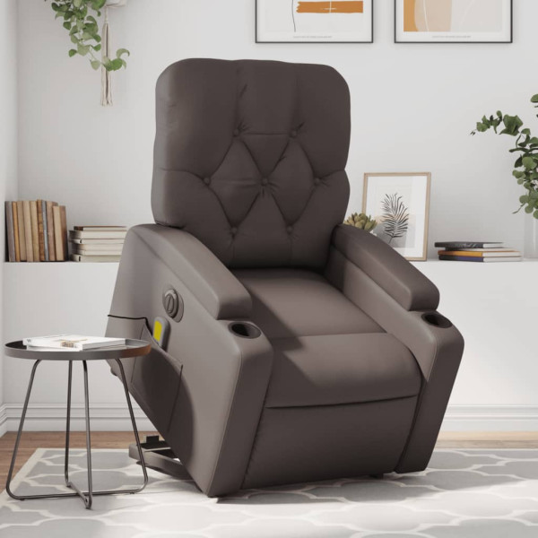 Sillón de masaje elevable eléctrico cuero sintético marrón D