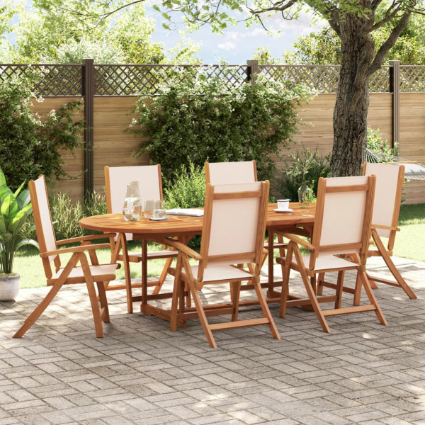 Sala de jantar de jardim 7 pcs madeira maciza acacia e textileno D