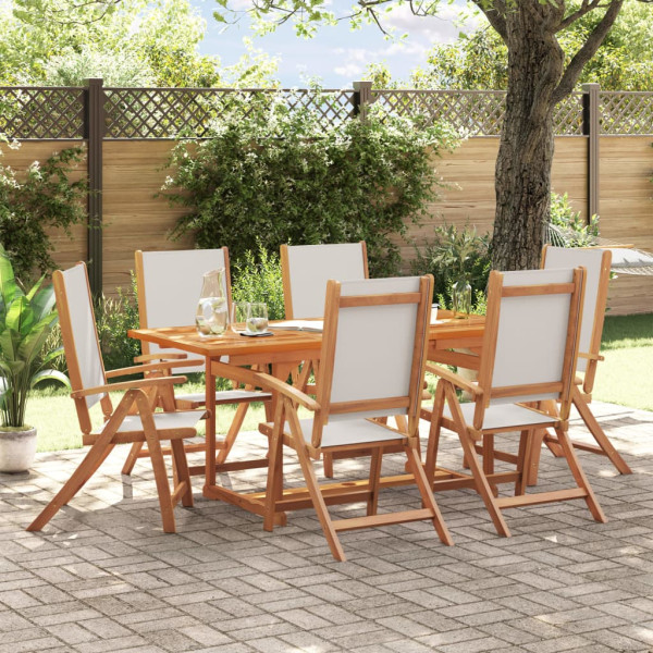 Sala de jantar de jardim 7 pcs madeira maciza acacia e textileno D