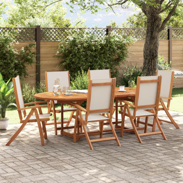 Sala de jantar de jardim 7 pcs madeira maciza acacia e textileno D