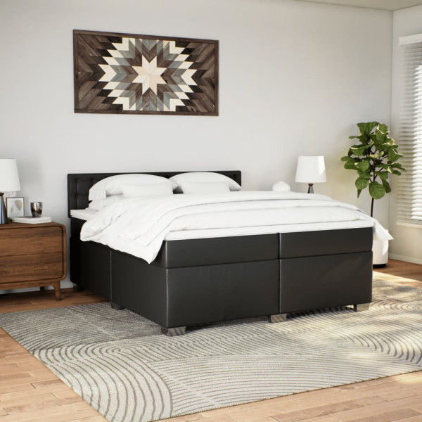 Cama box spring con colchón cuero sintético negro 200x200 cm M 4