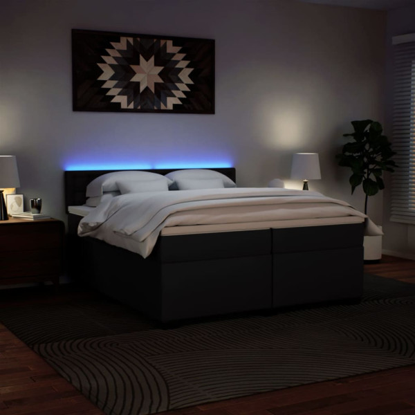 Cama box spring con colchón cuero sintético negro 200x200 cm M 5