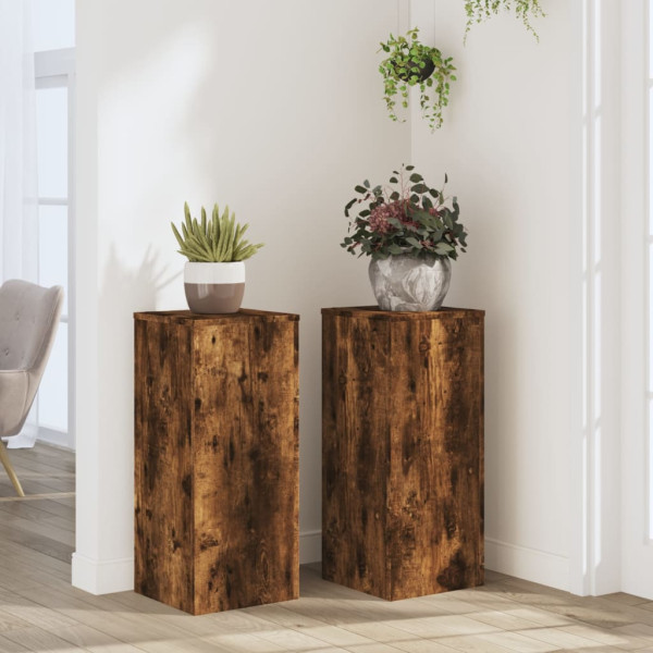 Soportes de plantas 2 uds madera roble ahumado 30x30x70 cm D