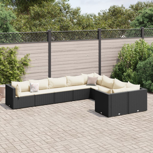 Sofá de jardim com almofadas 9 pcs preto sintético rattan D