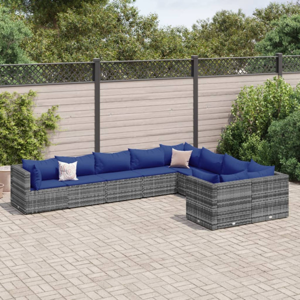 Sofá de jardim conjunto com almofadas 9 pcs sintético cinza rattan D