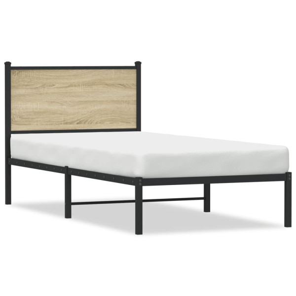 Estrutura de cama com carvalho de metal de cabeçalho Sonoma 80x200 cm D