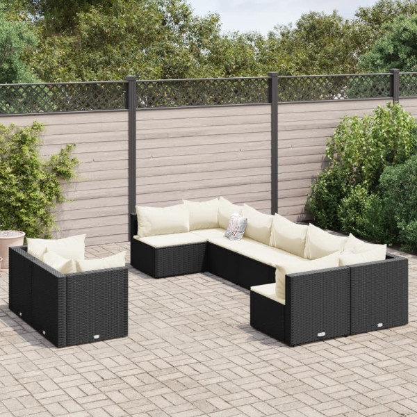 Sofá de jardim com almofadas 9 pcs preto sintético rattan D