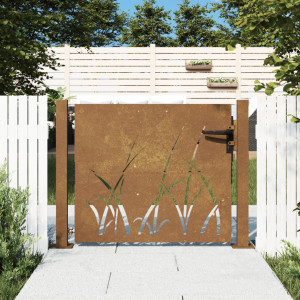 Portão de jardim em aço Corten com design de grama 105x105 cm D