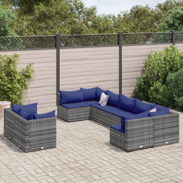 Sofá de jardim conjunto com almofadas 9 pcs sintético cinza rattan D