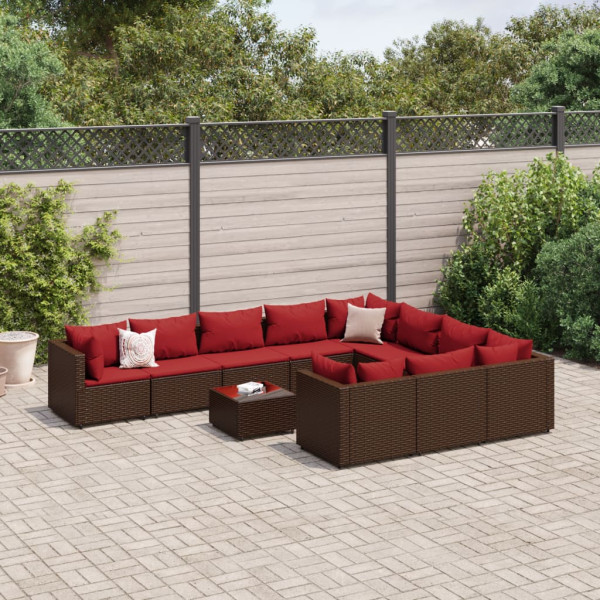 Sofá de jardim conjunto 11 pcs almofadas sintético marrom rattan D