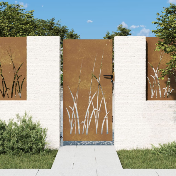 Puerta de jardín acero corten diseño hierba 85x200 cm D