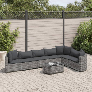 Set de sofás de jardín y cojines 8 piezas ratán sintético gris D