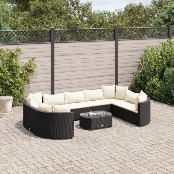 Conjunto de sofás de jardim e almofadas 10 pcs preto sintético rattan D