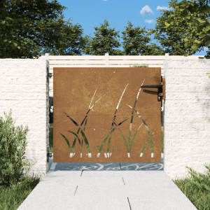 Puerta de jardín acero corten diseño hierba 85x100 cm D