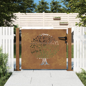 Puerta de jardín acero corten diseño árbol 105x80 cm D