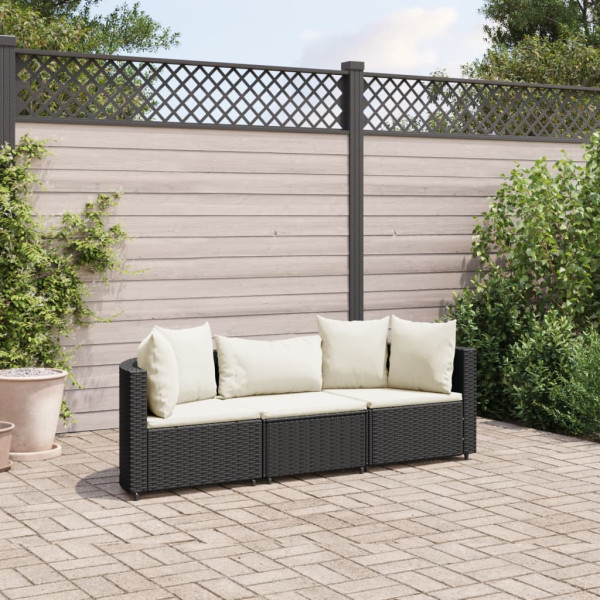 Sofá de jardim com almofadas 3 pcs preto sintético rattan D