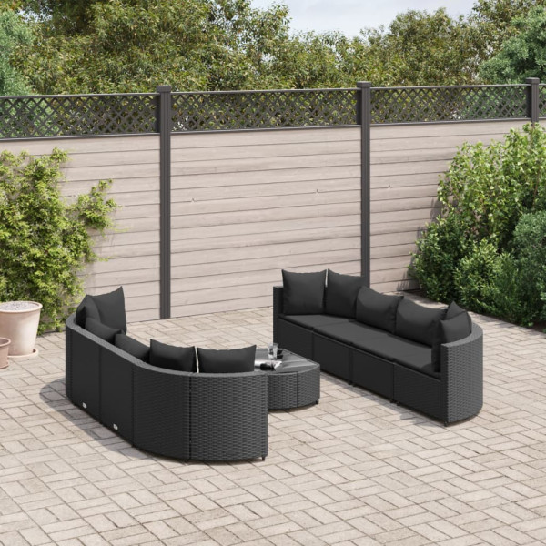 Sofá de jardim com almofadas 9 pcs preto sintético rattan D