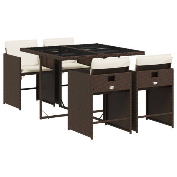 Set comedor de jardín 5 piezas y cojines ratán sintético marrón Set comedor de jardín 5 piezas y cojines ratán sintético marrón D