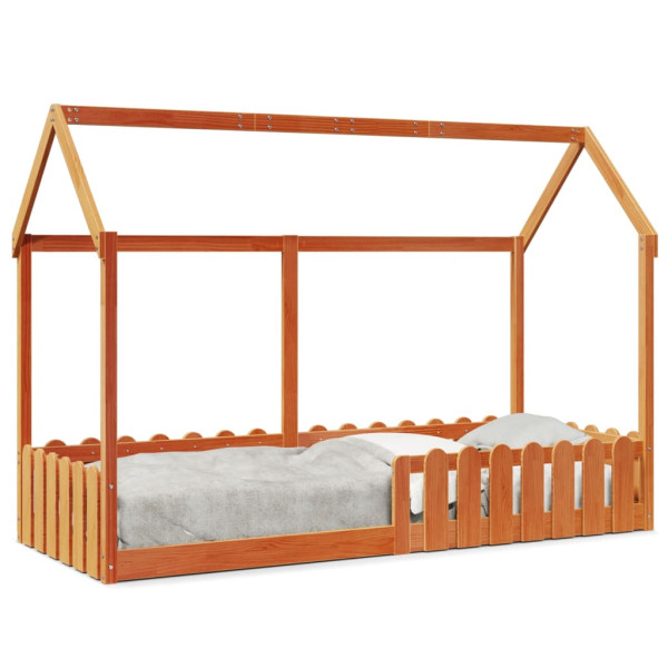 Cama con forma de casa de niños madera maciza marrón 80x200 cm D