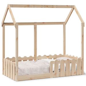 Cama con forma de casa de niños madera maciza marrón 70x140 cm D