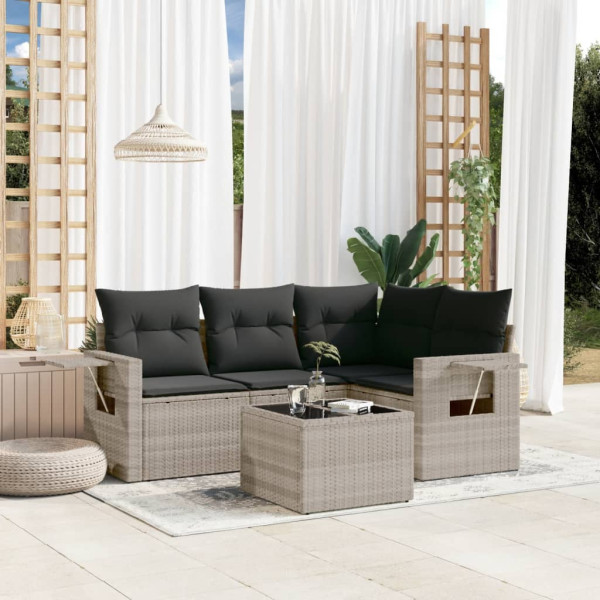 Conjunto de sofá e almofada de jardim 5 peças de rattan sintético cinza claro D