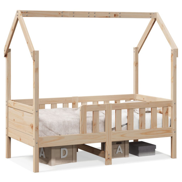 Cama con forma de casa de niños madera maciza marrón 70x140 cm D