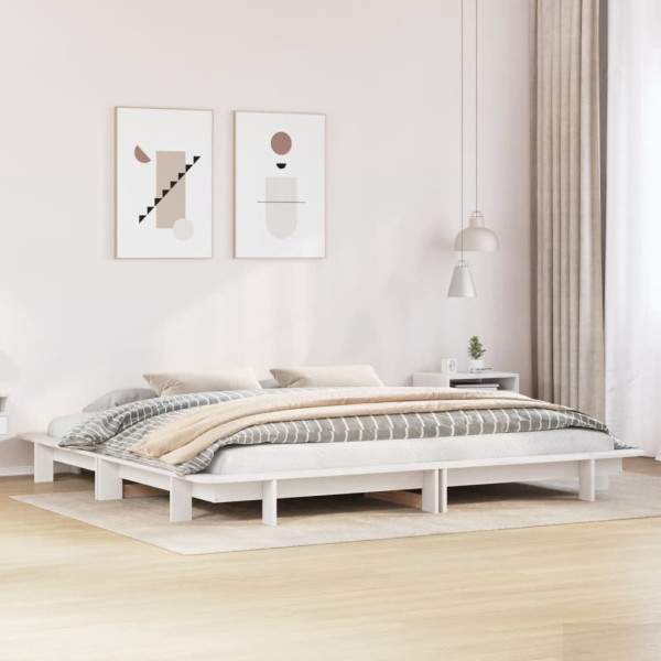 Estructura de cama de madera maciza de pino blanco 160x200 cm D