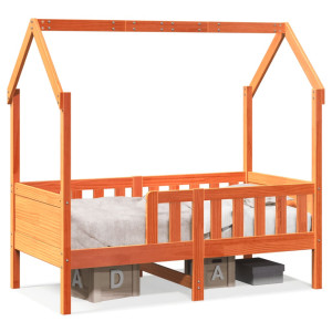 Cama con forma de casa de niños madera maciza marrón 80x160 cm D