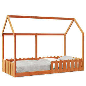 Cama infantil em forma de casa madeira maciça marrom 90x200 cm D