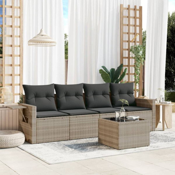 Conjunto de sofá e almofada de jardim 5 peças de rattan sintético cinza claro D