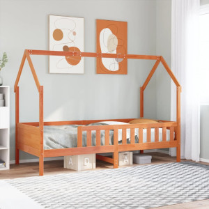 Cama con forma de casa de niños madera maciza marrón 90x200 cm D