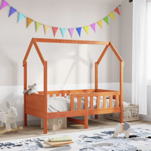 Cama con forma de casa de niños madera maciza marrón 70x140 cm D