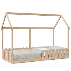 Cama con forma de casa para niños madera maciza pino 90x190 cm D