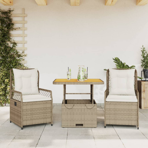 Set Jardim de jantar 3 pcs com almofadas ratão sintético beige D