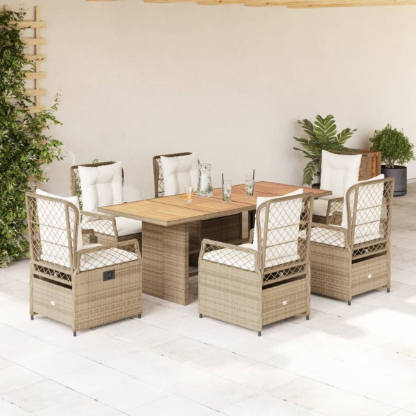 Set Jardim de jantar 7 pessoas com almofadas ratão sintético beige D