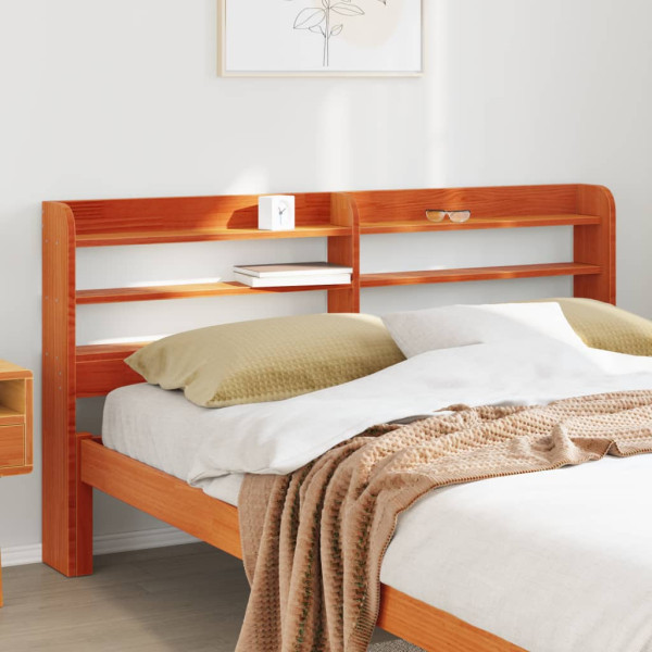 Cabecero de cama con estantes madera maciza pino marrón 135 cm D