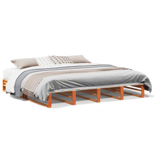 Estructura de cama madera maciza pino marrón cera 180x200 cm D