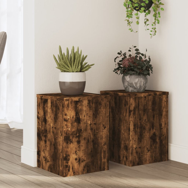 Soportes de plantas 2 uds madera roble ahumado 25x25x35 cm D