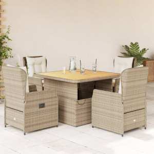 Set comedor de jardín 5 pzas con cojines ratán sintético beige D